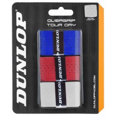 Padel racket overgrip Dunlop TOUR DRY 3-blister whit/red/blue
